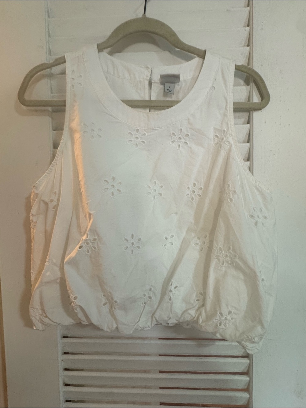 Sleeveless Eyelet Bubble Hem Top - White with matching skirt
